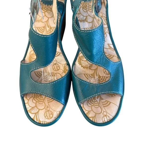 Fly London Yax Slingback Platform Wedge Sandal Green Leather Size‎ 42 / 11 - Picture 5 of 9